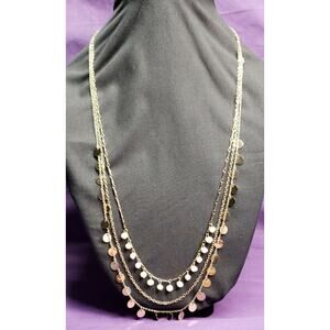 Ann Taylor Factory Signed Three Layer Necklace, Gold Tone w/Mini Baroque Pearls